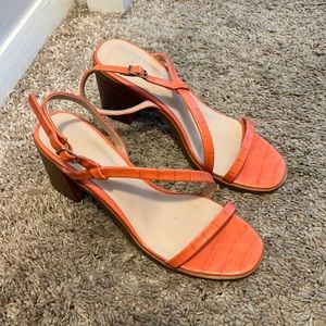 Halston orange croc leather orange block heels